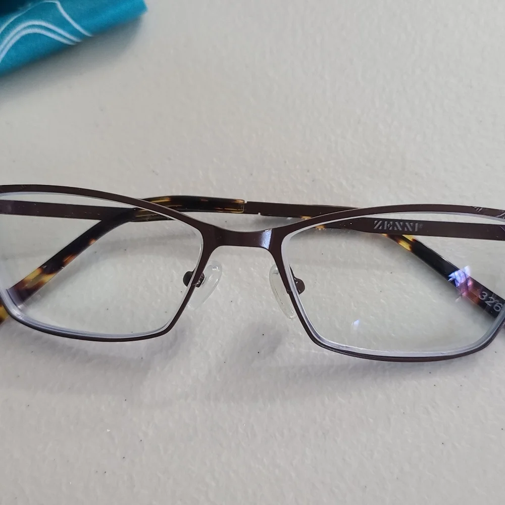 Zenni Eyeglass Frames Brown Rectangle Full Metal Rim with Case Size 51-16-135